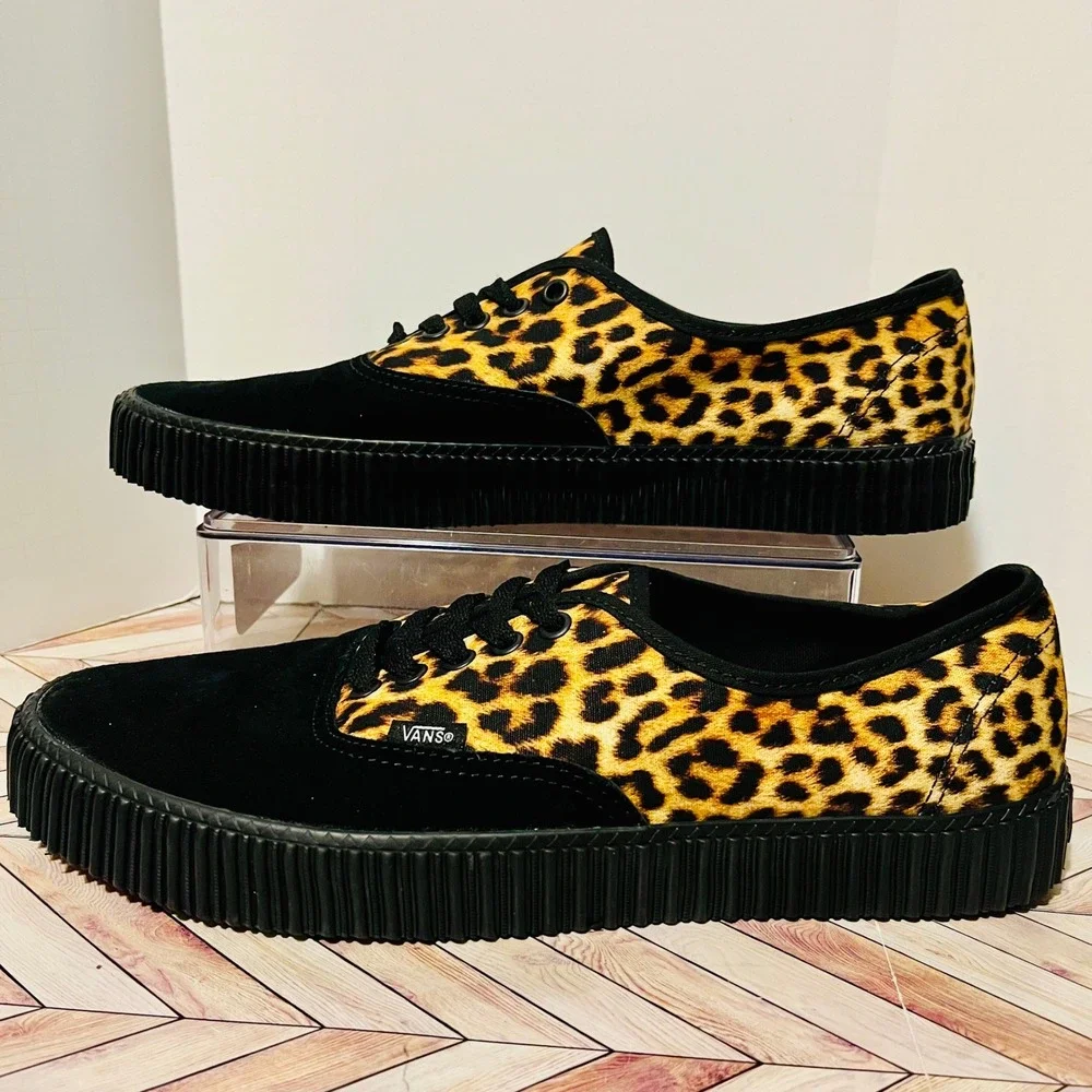 Vans Authentic Creeper Leopard Men 13 Black Suede Sneakers Paul Van Doren Animal